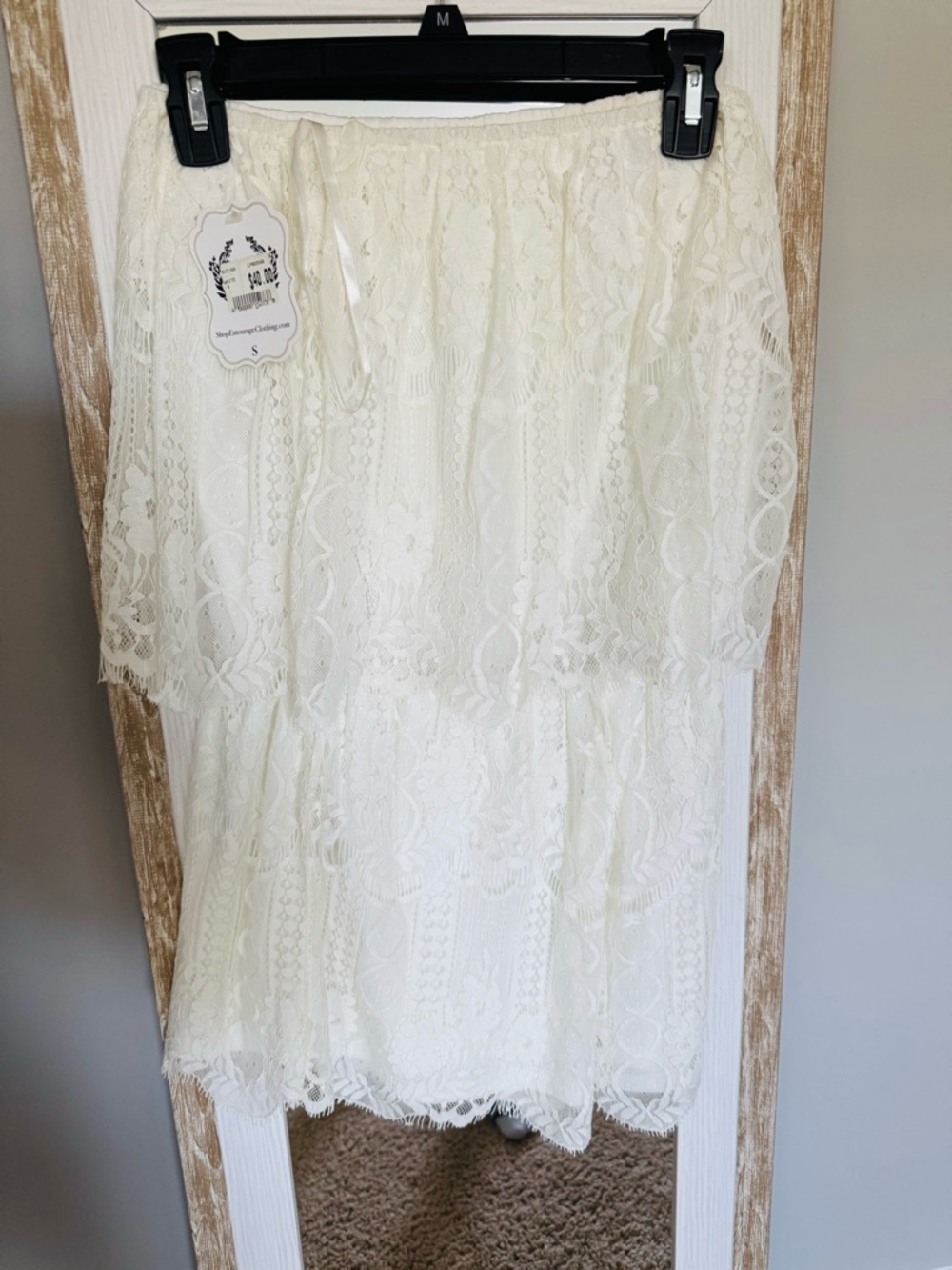 Women's Ivory Lace Romper with Tiered Overlay